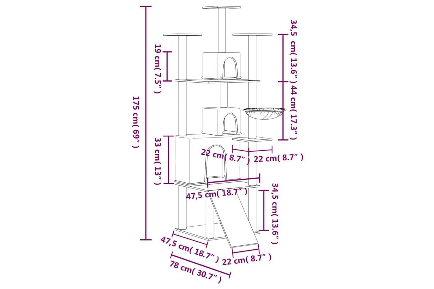 Vidaxl Cat Tree With Sisal Scratching Posts Cream 175 Cm-7