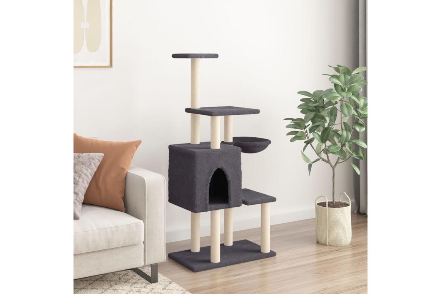 Vidaxl Cat Tree With Sisal Scratching Posts Dark Grey 131 Cm-3