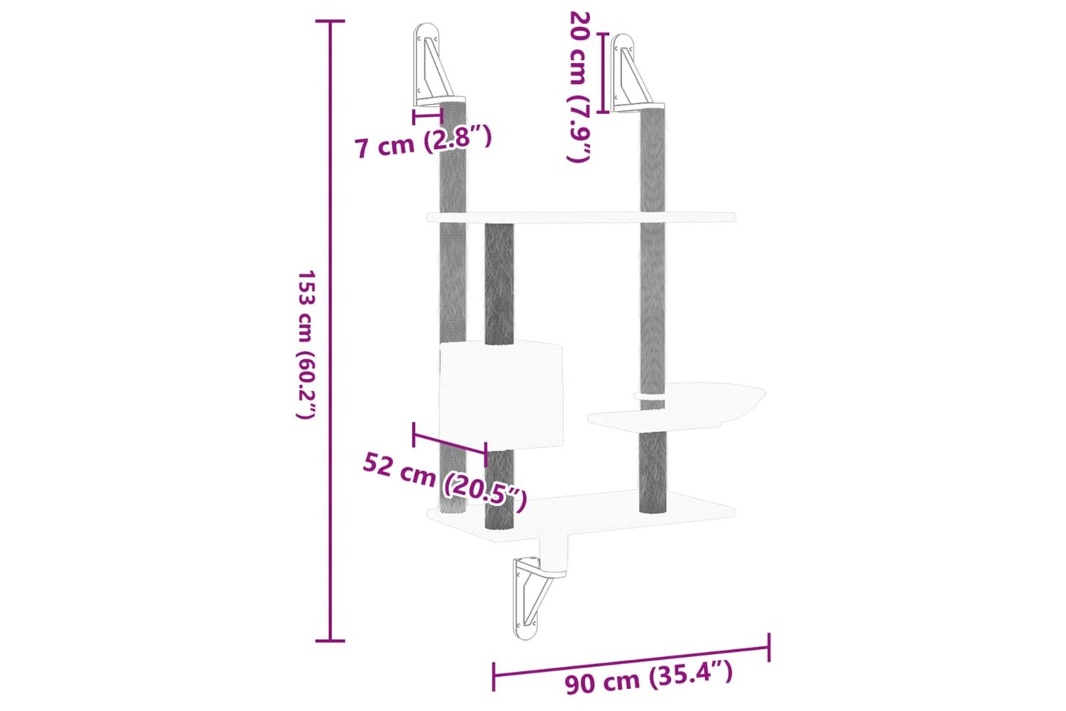 Vidaxl Wall-mounted Cat Tree With Scratching Post Dark Grey 153 Cm-7