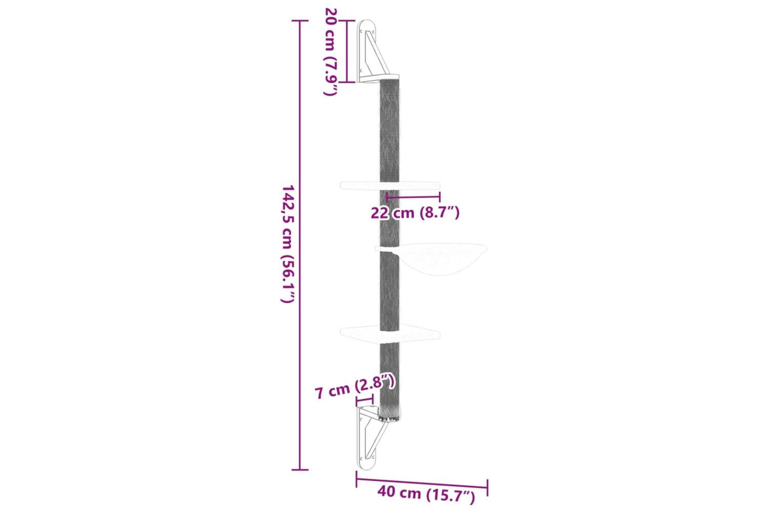 Vidaxl Wall-mounted Cat Tree With Scratching Post Light Grey 1425 Cm-7