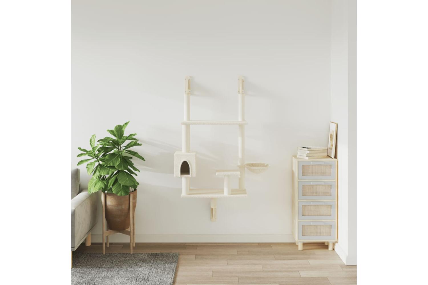Vidaxl Wall-mounted Cat Tree With Scratching Post Cream 153 Cm-3