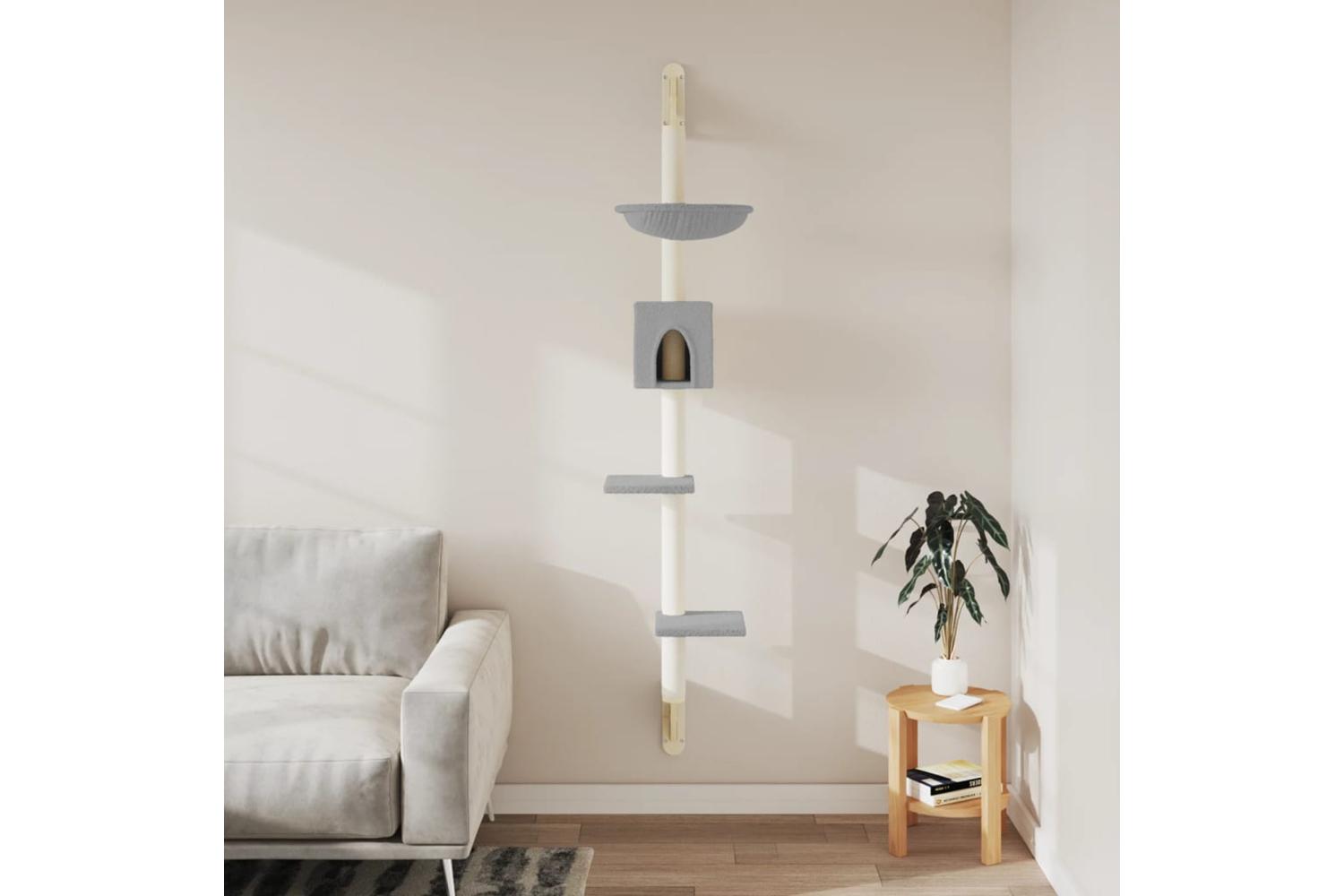 Vidaxl Wall-mounted Cat Tree With Scratching Post Light Grey 187 Cm-3