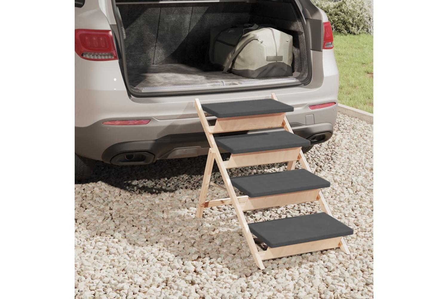Vidaxl Dog Stair Grey 105x47 Cm Solid Wood Fir-3