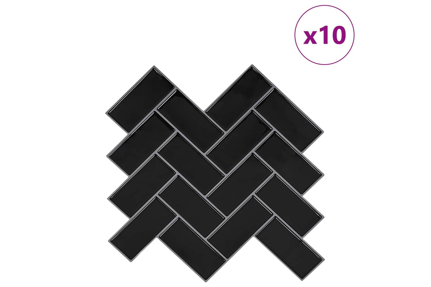 Vidaxl Herringbone Tile 10 Pcs Black 30 X 30 Cm Polyurethane And Pet-2