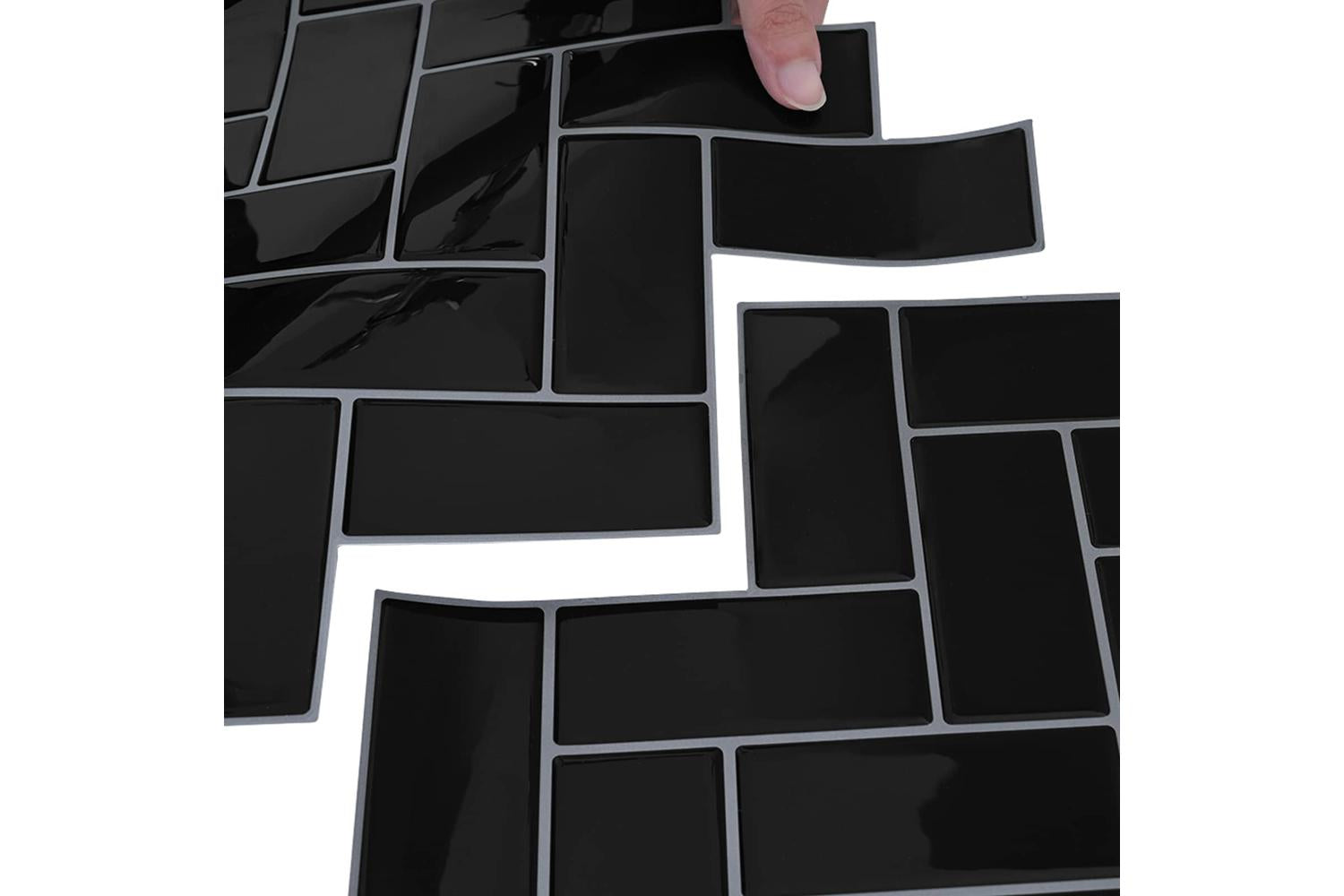 Vidaxl Herringbone Tile 10 Pcs Black 30 X 30 Cm Polyurethane And Pet-7