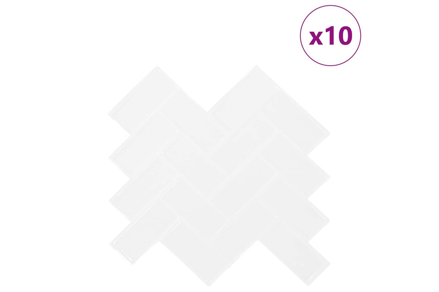 Vidaxl Herringbone Tile 10 Pcs White 30 X 30 Cm Polyurethane And Pet-2