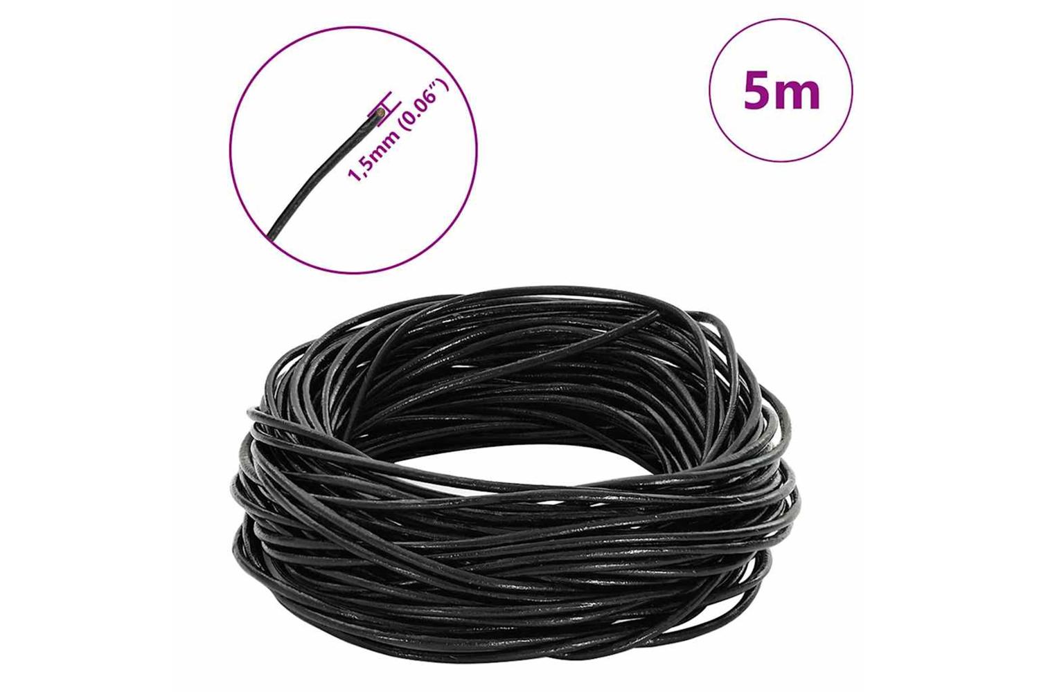 Vidaxl Leather Cord 1 Black 15 Mm X 5 M Leather-7