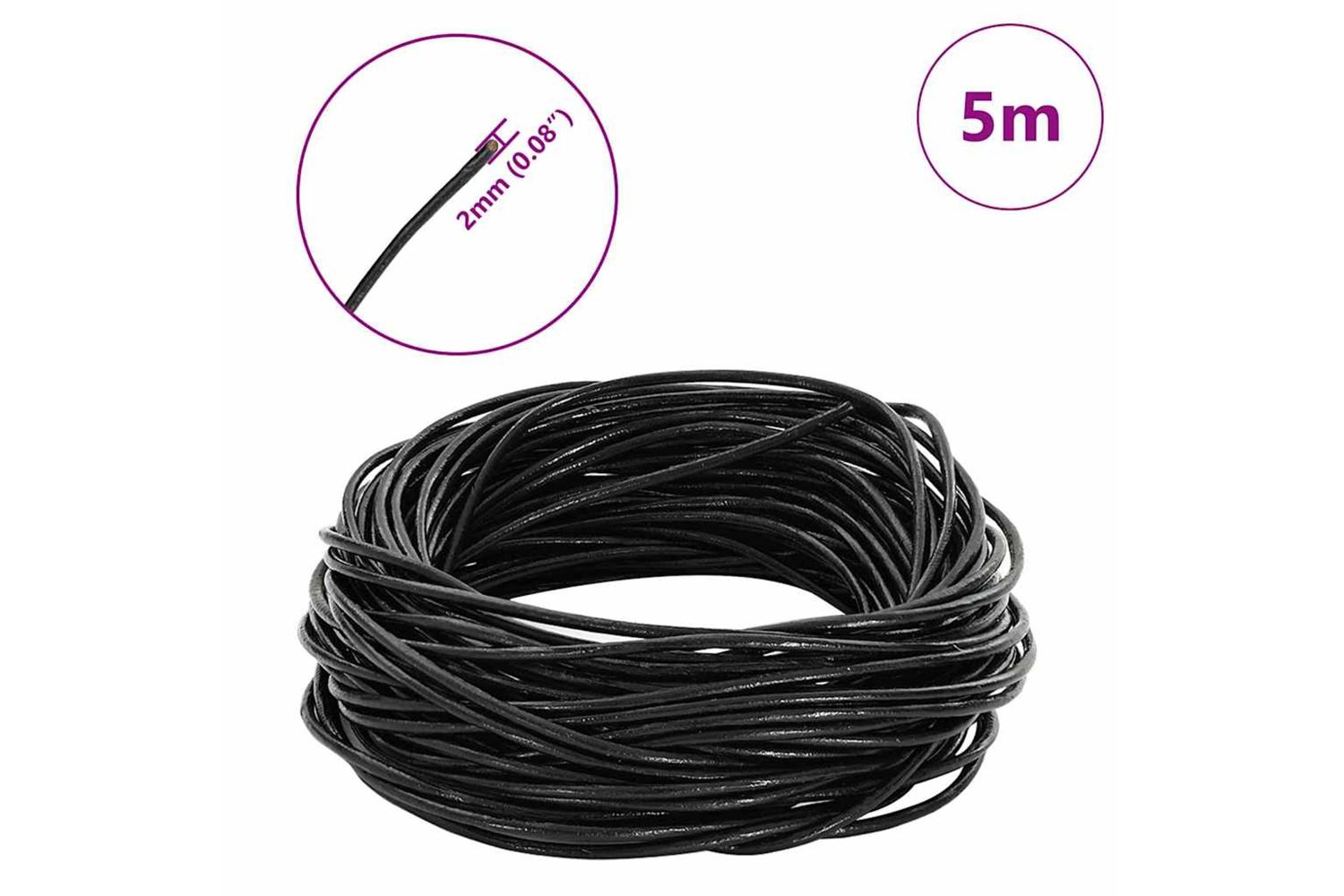 Vidaxl Leather Cord 1 Black 2 Mm X 5 M Leather-7