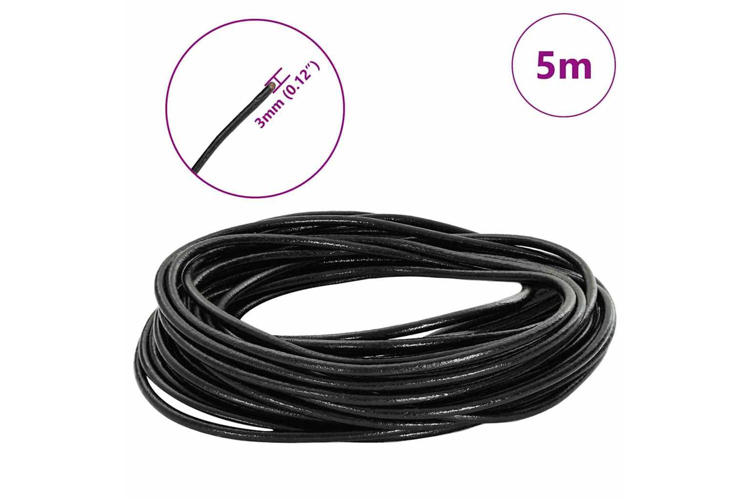 Vidaxl Leather Cord 1 Black 3 Mm X 5 M Leather-7