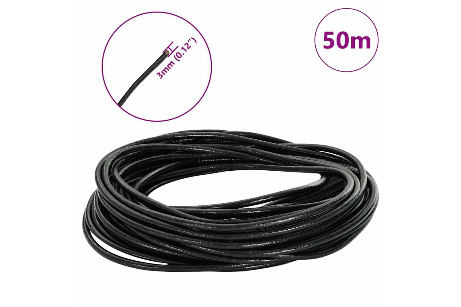 Vidaxl Leather Cord 1 Black 3 Mm X 50 M Leather-7