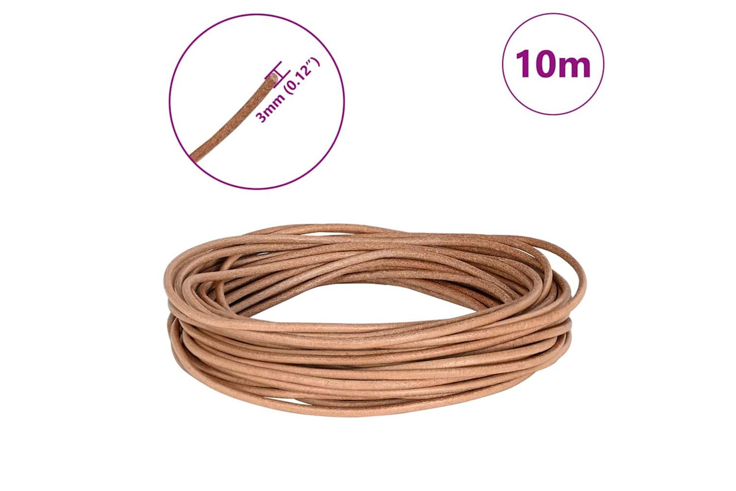 Vidaxl Leather Cord 1 Brown 3 Mm X 10 M Leather-7