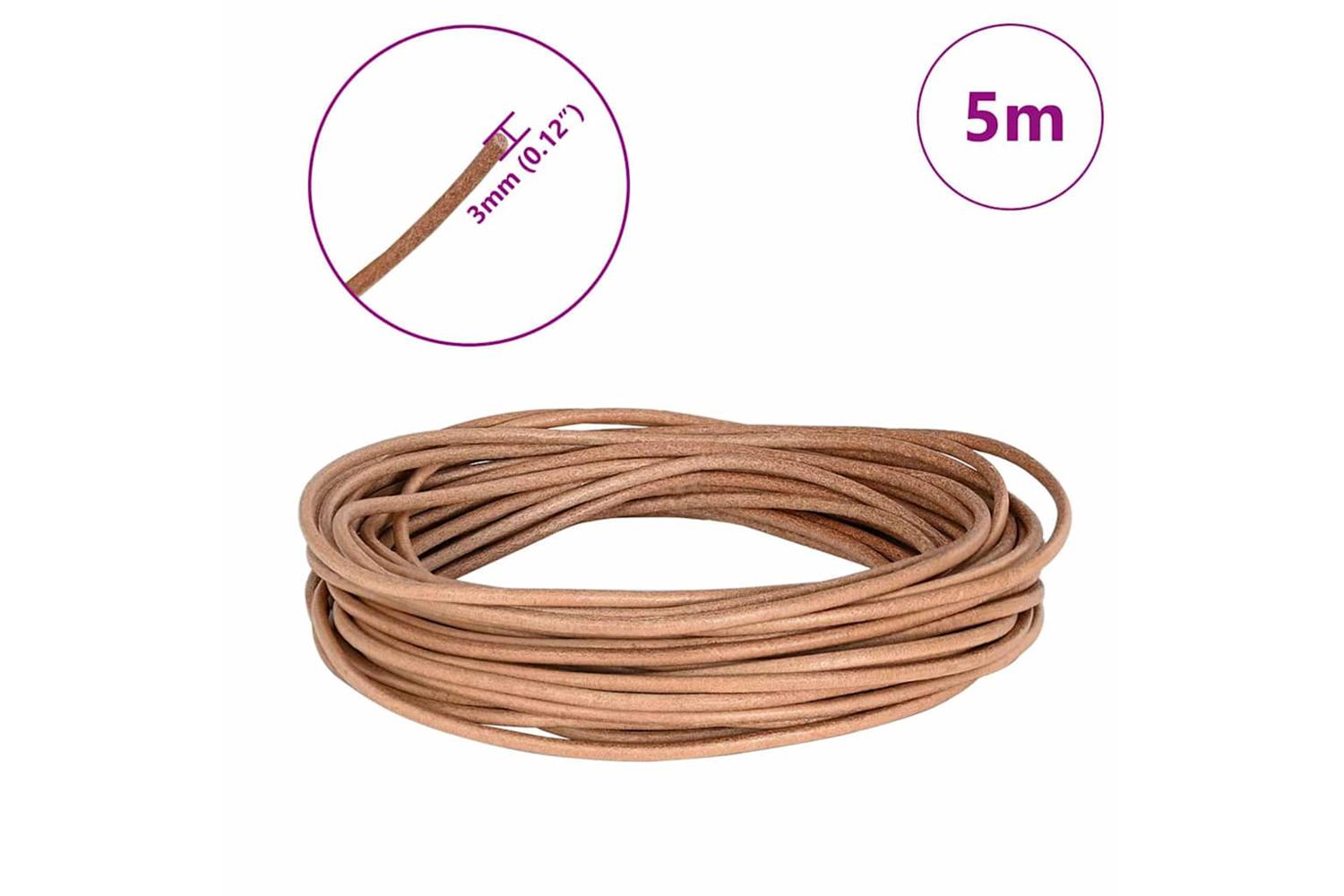 Vidaxl Leather Cord 1 Brown 3 Mm X 5 M Leather-7