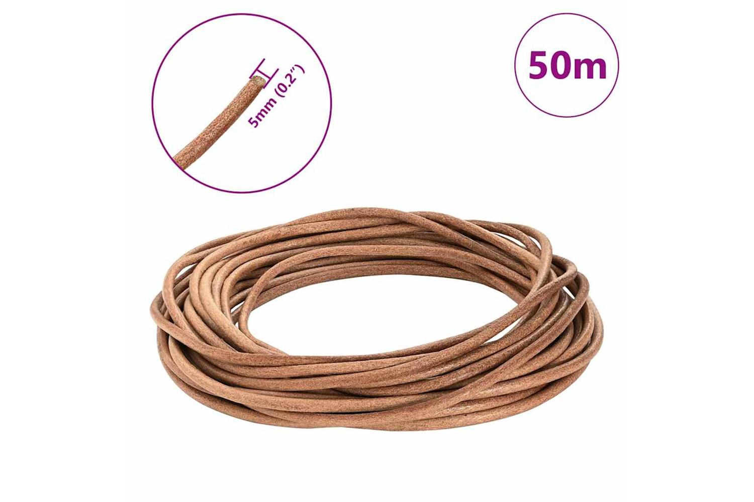 Vidaxl Leather Cord 1 Brown 5 Mm X 50 M Leather-7