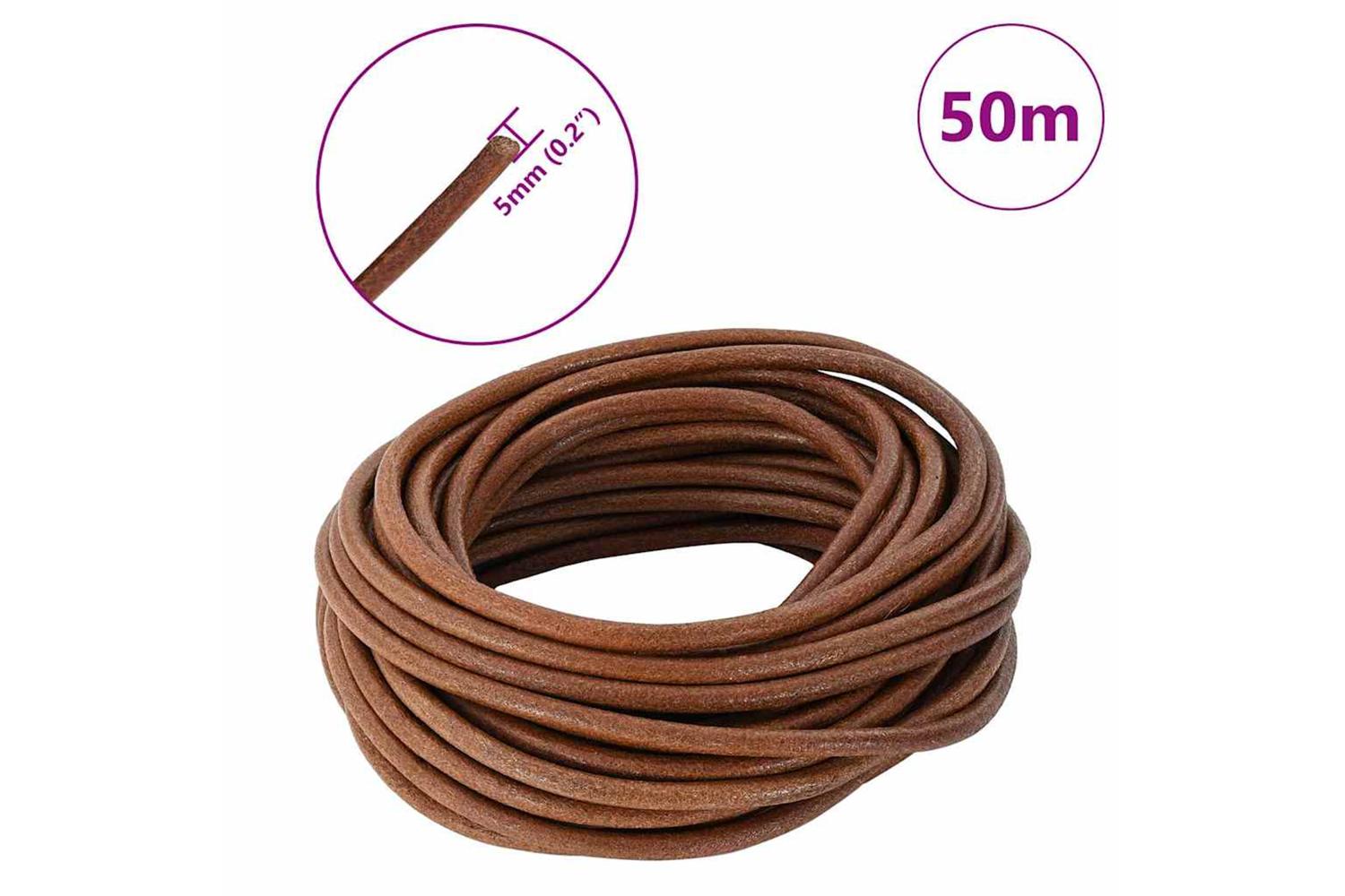 Vidaxl Leather Cord 1 Light Brown 5 Mm X 50 M Leather-7