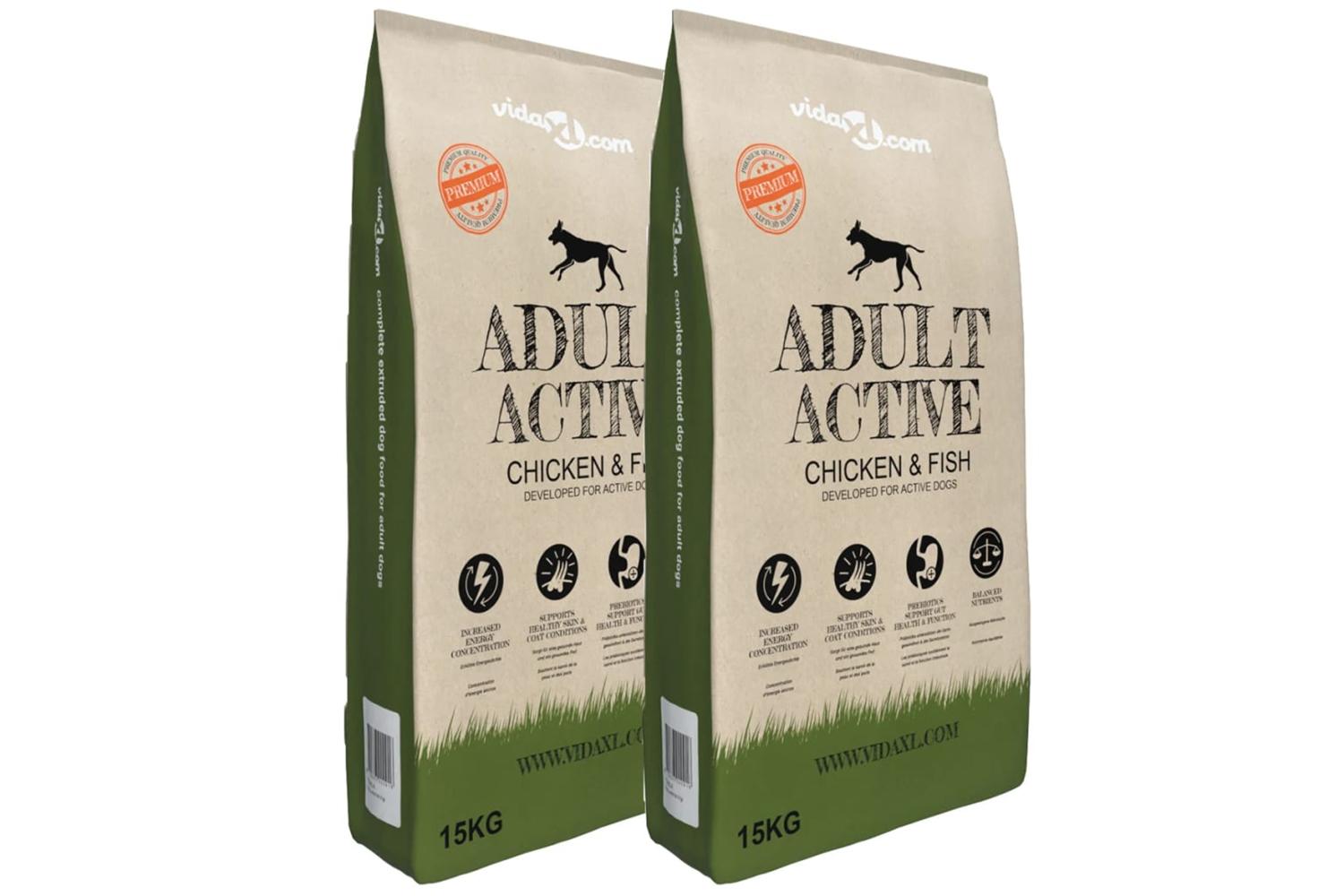 Vidaxl Premium Dry Dog Food Adult Active Chicken Fish 2 Pcs 30 Kg