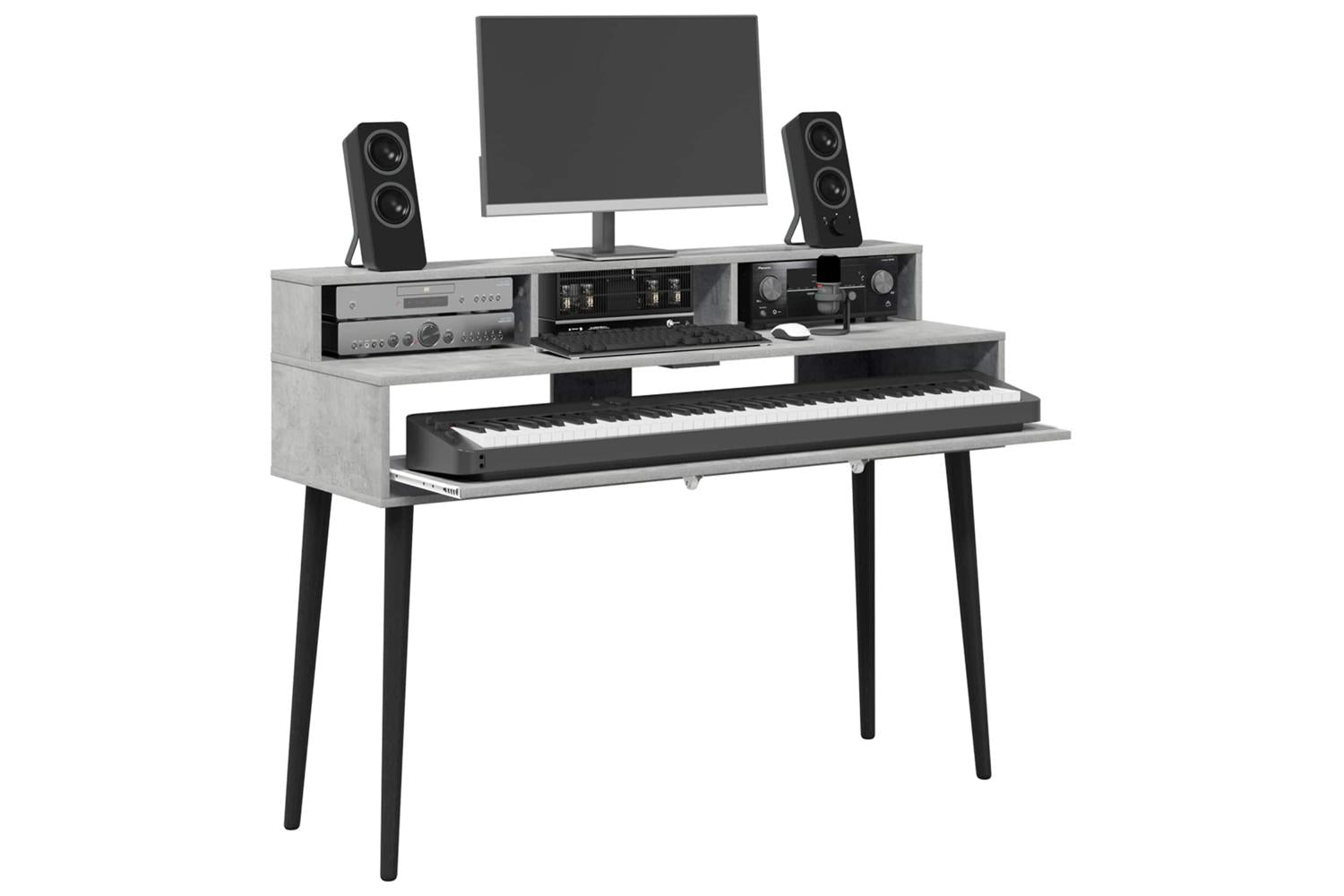Vidaxl Studio Desk Concrete Grey 110 X 425 X 36 Cm Engineered Wood-3