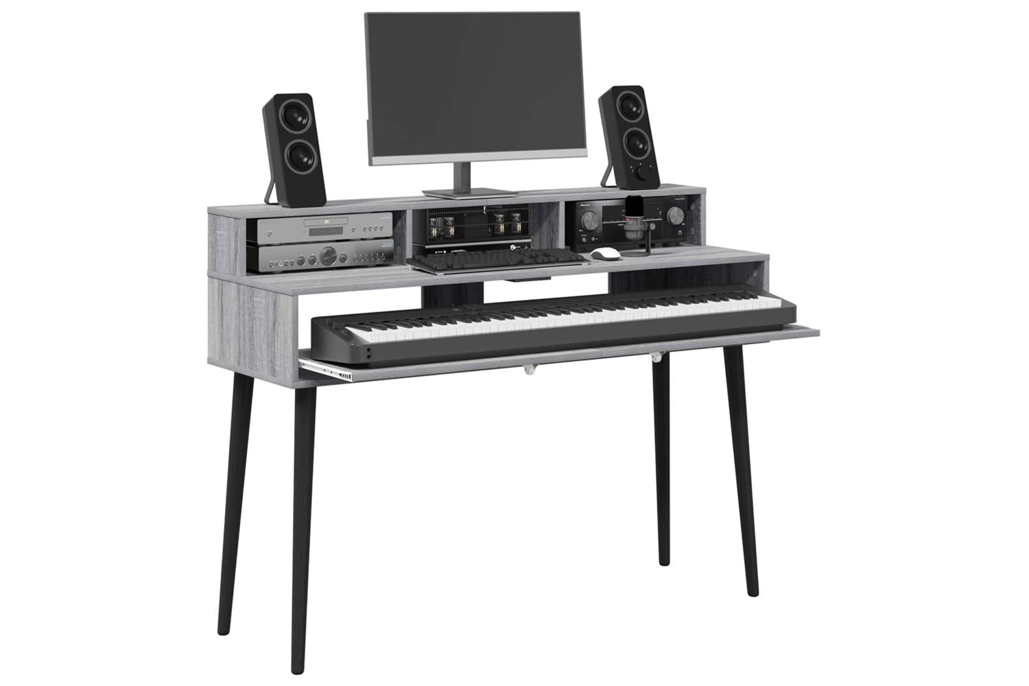 Vidaxl Studio Desk Grey Sonoma 110 X 425 X 36 Cm Engineered Wood-3