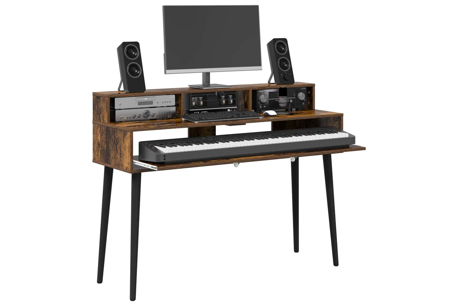 Vidaxl Studio Desk Smoked Oak 130 X 425 X 36 Cm Engineered Wood-3