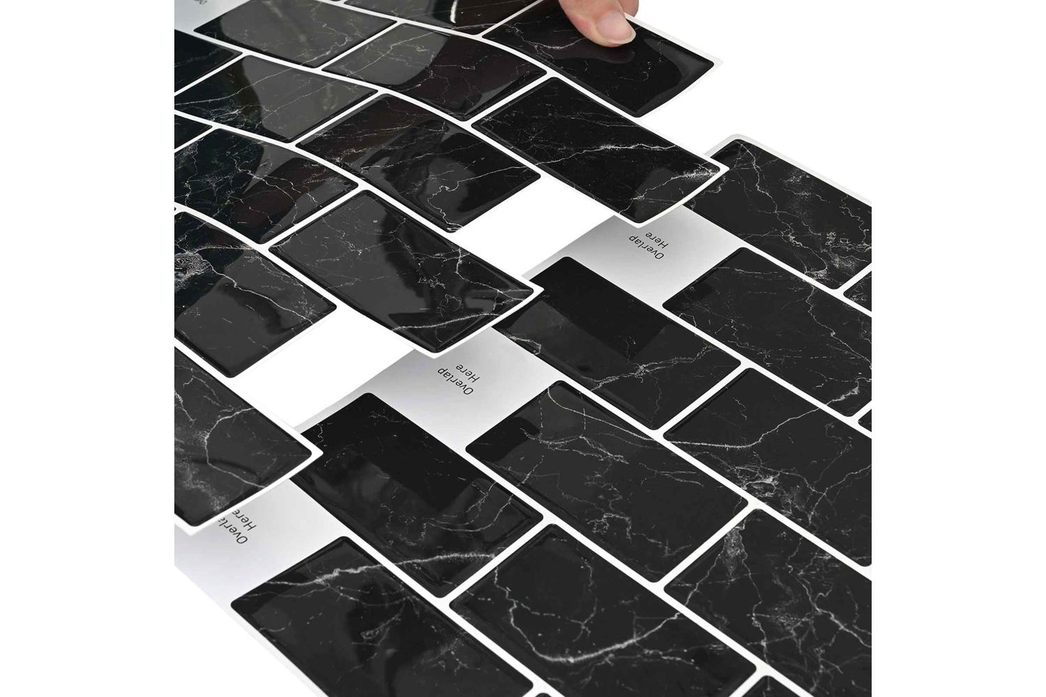 Vidaxl Subway Tile 10 Pcs Black Marble 30 X 30 Cm Polyurethane And Pet-7
