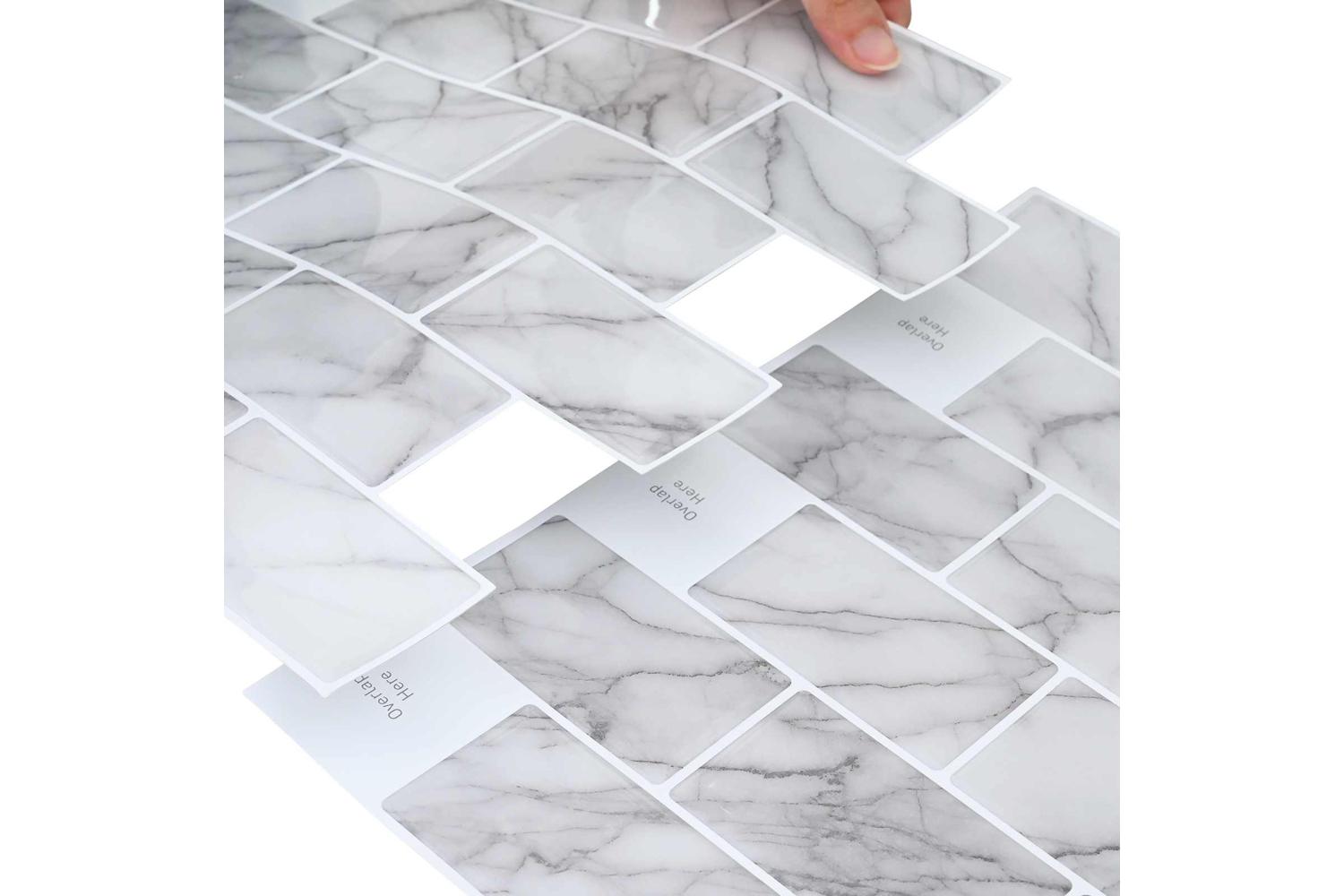 Vidaxl Subway Tile 10 Pcs White Marble 30 X 30 Cm Polyurethane And Pet-7