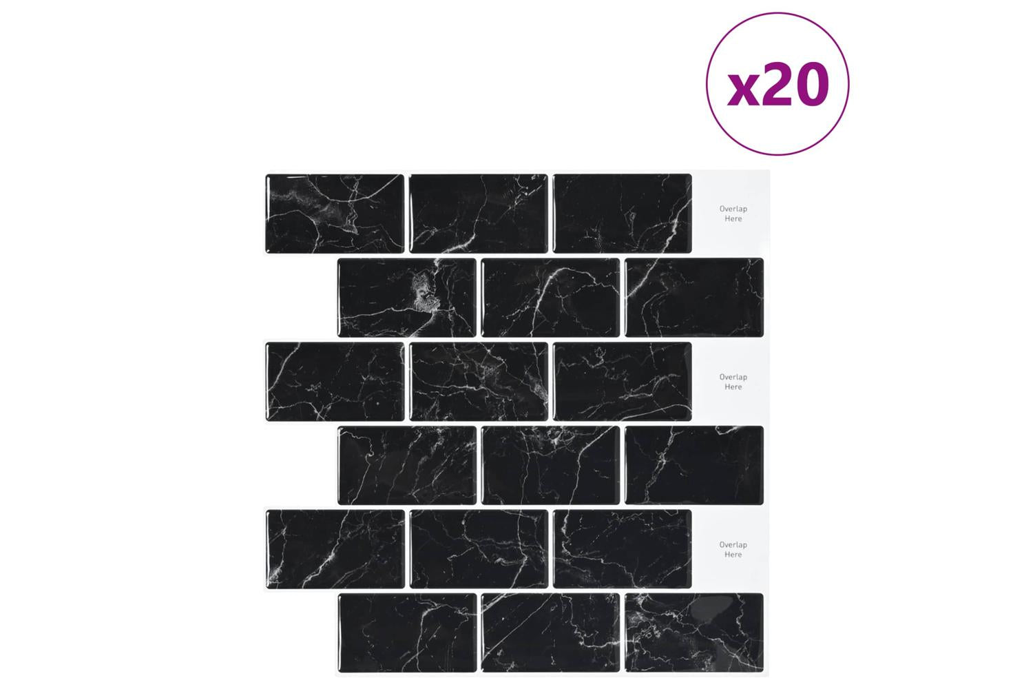 Vidaxl Subway Tile 20 Pcs Black Marble 30 X 30 Cm Polyurethane And Pet-2