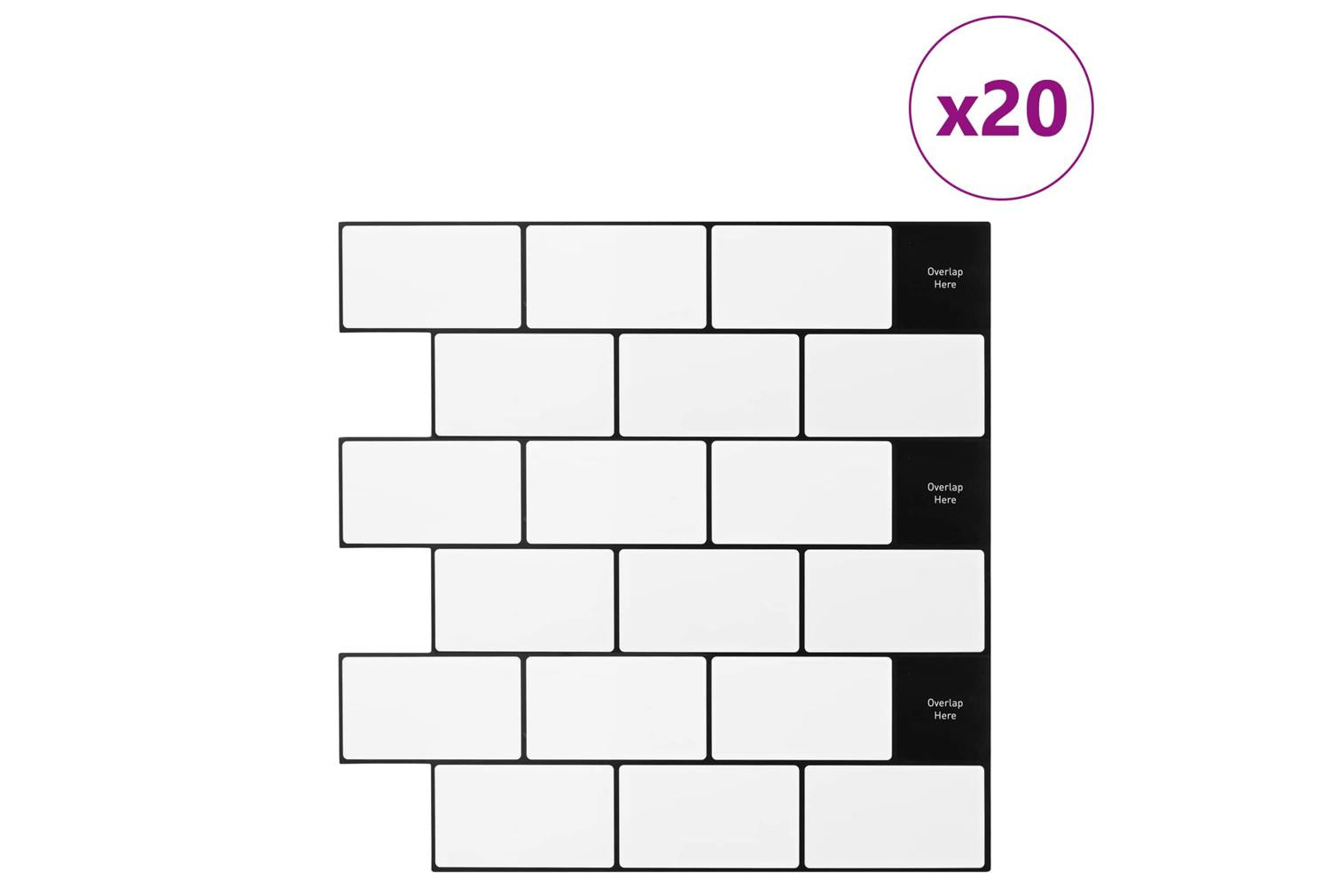 Vidaxl Subway Tile 20 Pcs White Black 30 X 30 Cm Polyurethane And Pet-2