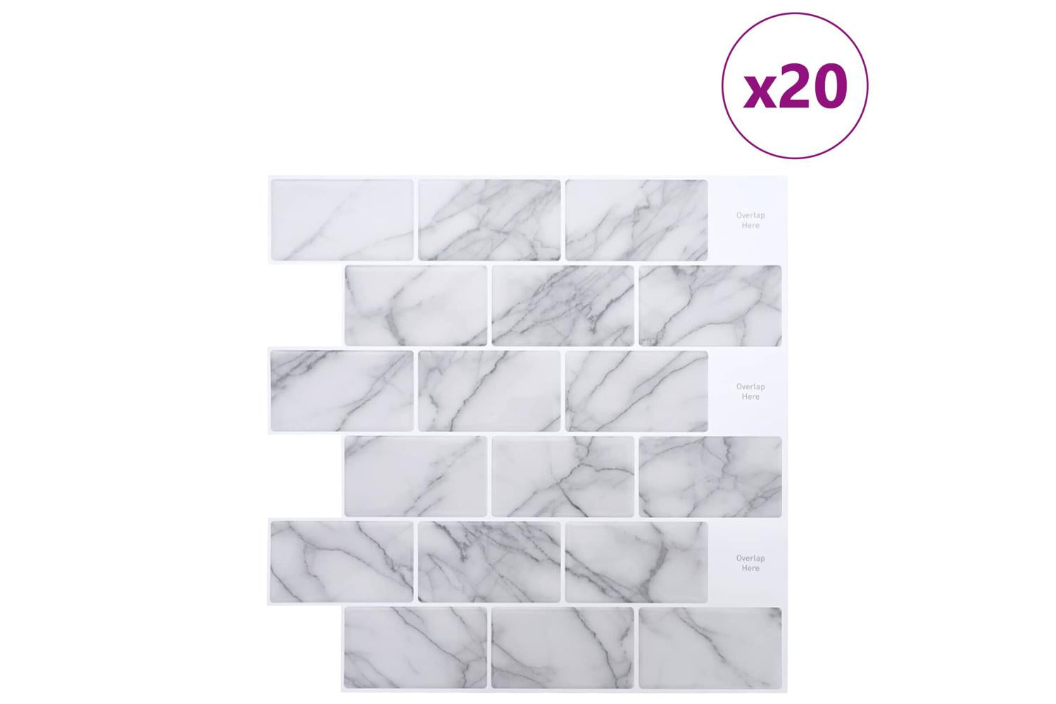Vidaxl Subway Tile 20 Pcs White Marble 30 X 30 Cm Polyurethane And Pet-2