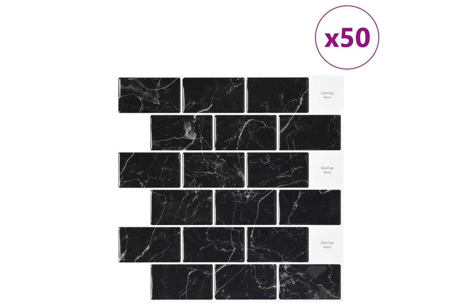 Vidaxl Subway Tile 50 Pcs Black Marble 30 X 30 Cm Polyurethane And Pet-2