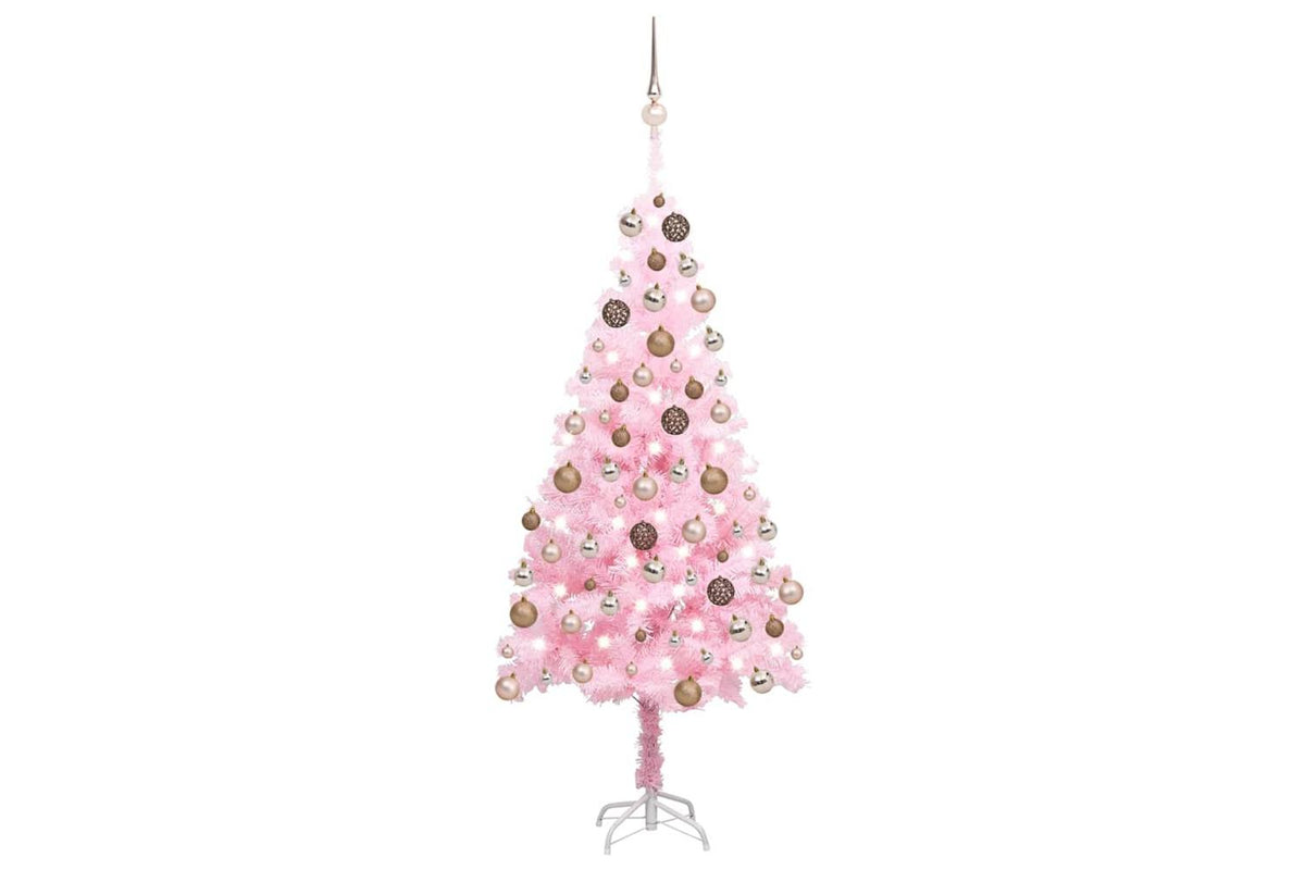 Vidaxl Artificial Pre-lit Christmas Tree With Ball Set Pink 120 Cm Pvc