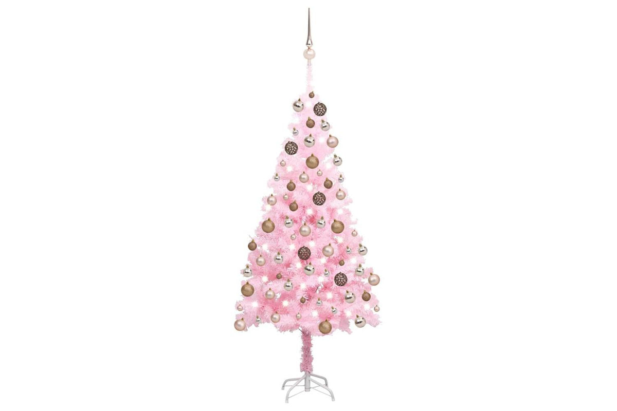 Vidaxl Artificial Pre-lit Christmas Tree With Ball Set Pink 150 Cm Pvc