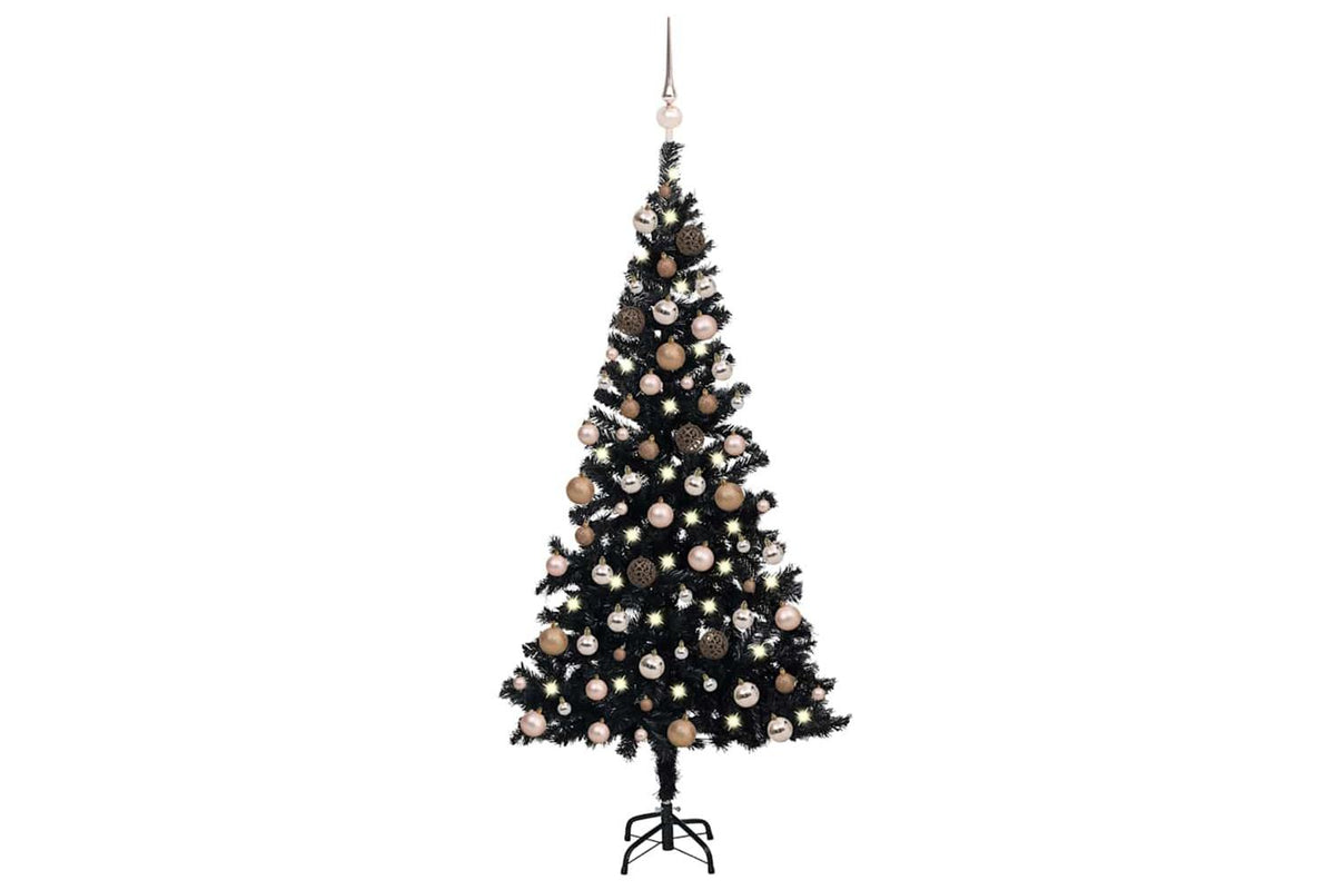 Vidaxl Artificial Pre-lit Christmas Tree With Ball Set Black 180cm Pvc