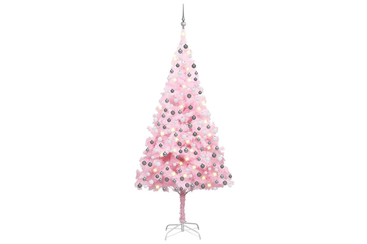 Vidaxl Artificial Pre-lit Christmas Tree With Ball Set Pink 210 Cm Pvc