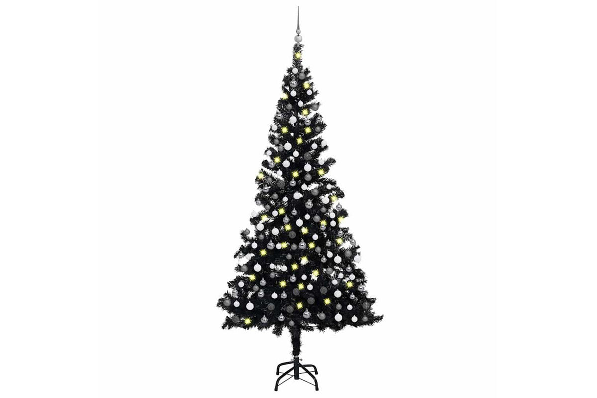 Vidaxl Artificial Pre-lit Christmas Tree With Ball Set Black 210cm Pvc