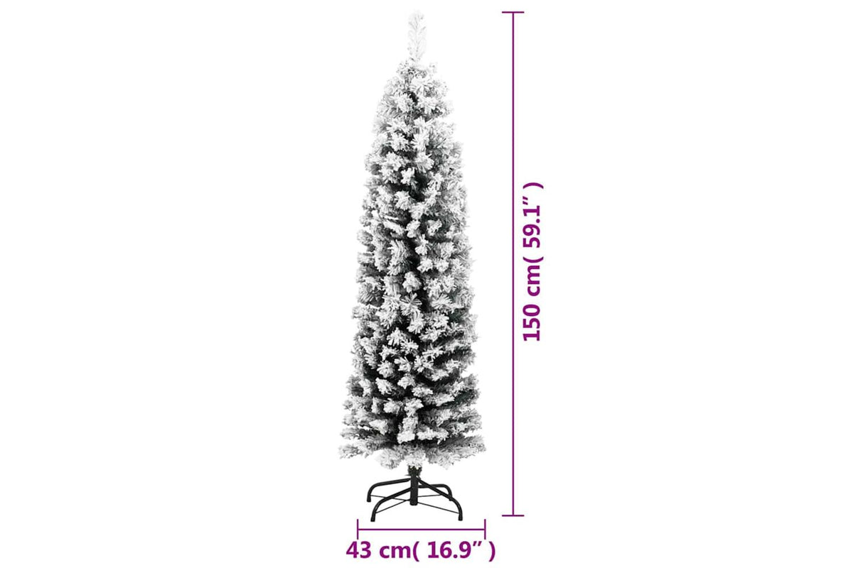 Vidaxl Slim Artificial Christmas Tree With Flocked Snow Green 150 Cm-7
