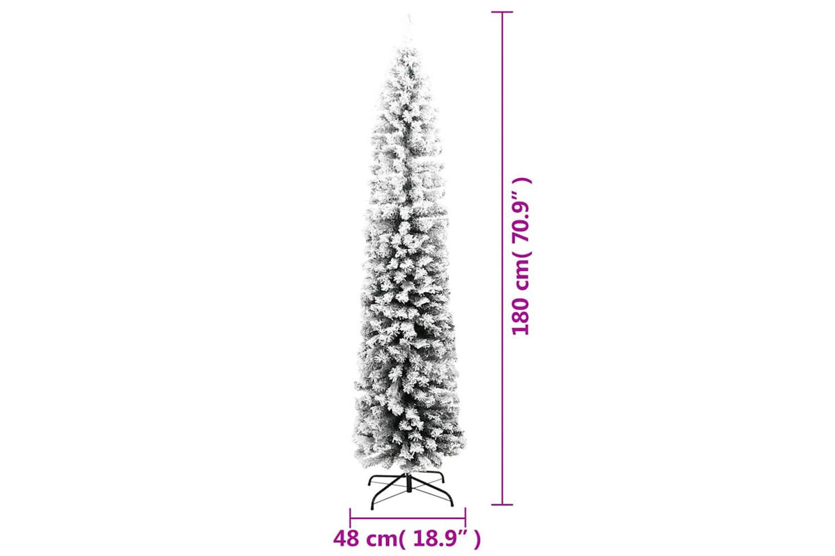 Vidaxl Slim Artificial Christmas Tree With Flocked Snow Green 180 Cm-7