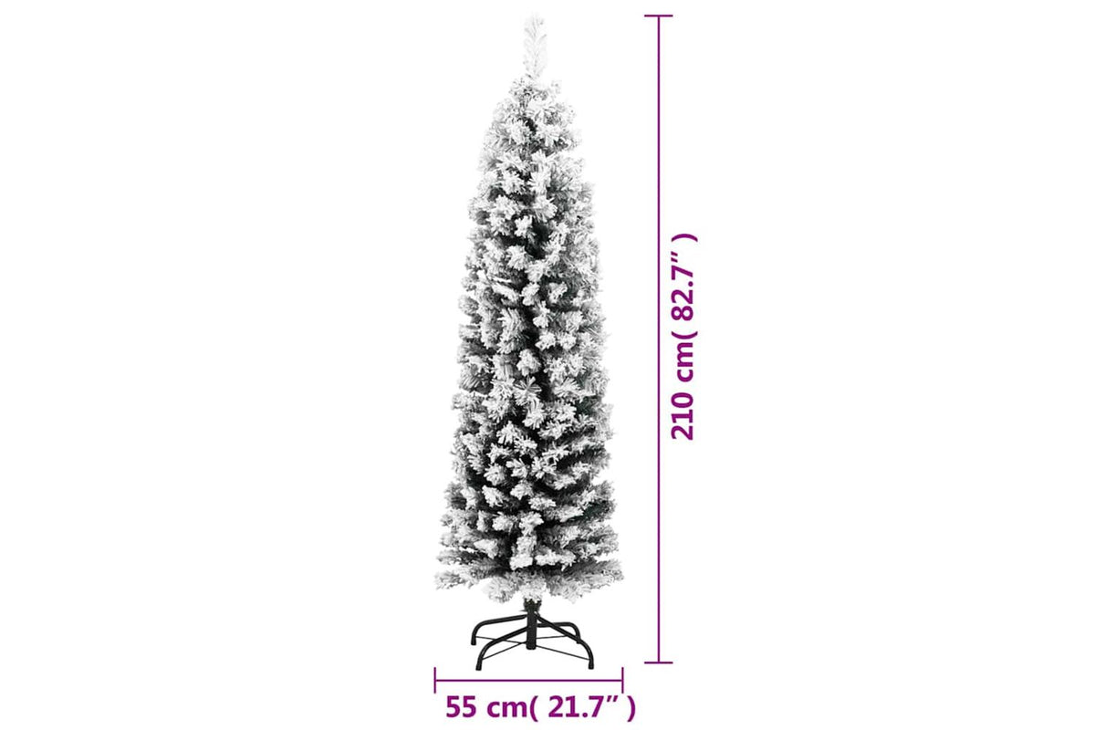 Vidaxl Slim Artificial Christmas Tree With Flocked Snow Green 210 Cm-7