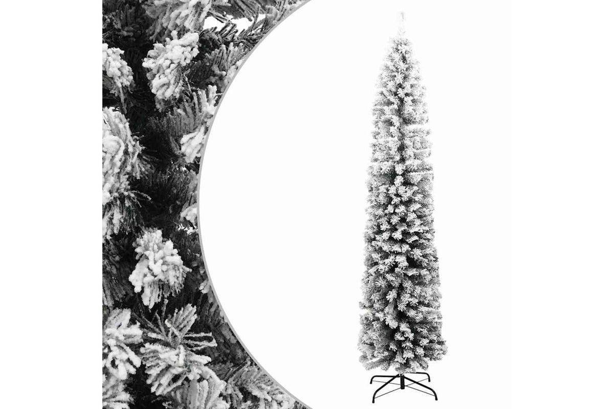 Vidaxl Slim Artificial Christmas Tree With Flocked Snow Green 240 Cm-2