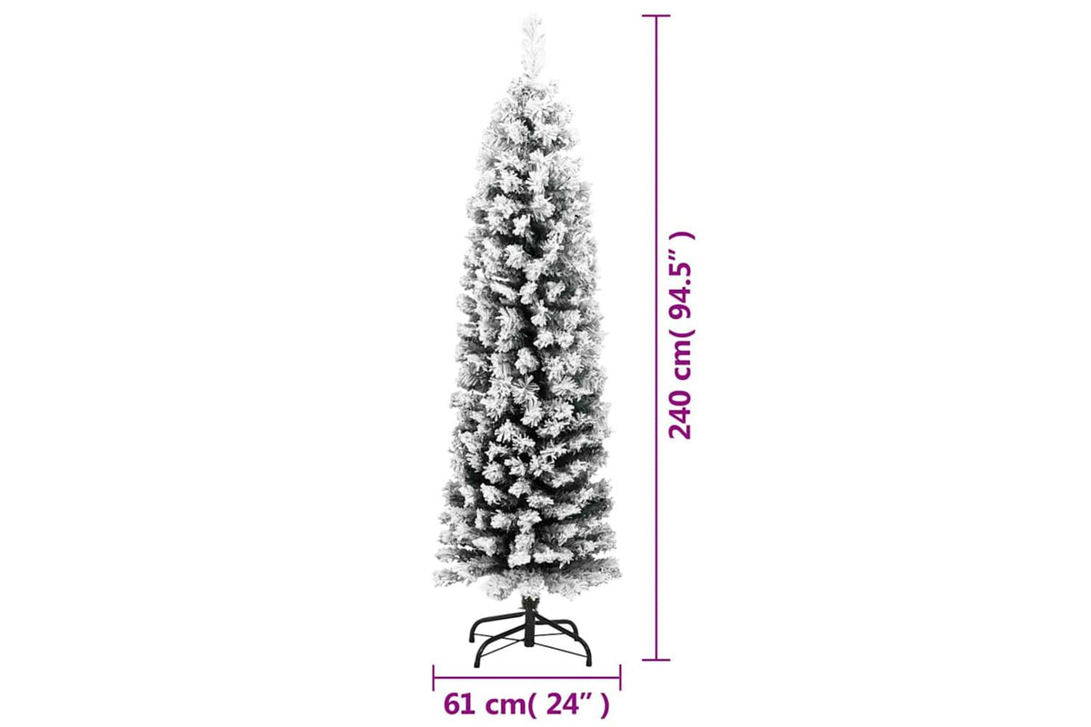 Vidaxl Slim Artificial Christmas Tree With Flocked Snow Green 240 Cm-7