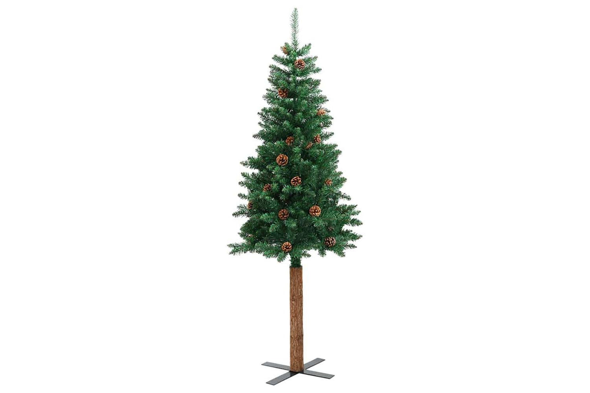Vidaxl Slim Christmas Tree With Real Wood And Cones Green 180 Cm Pvc-3