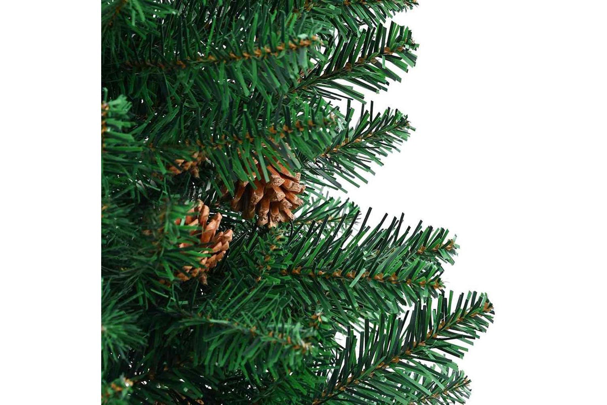 Vidaxl Slim Christmas Tree With Real Wood And Cones Green 180 Cm Pvc-5