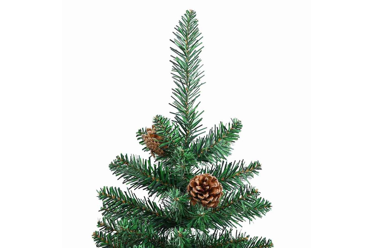 Vidaxl Slim Christmas Tree With Real Wood And Cones Green 210 Cm Pvc-4