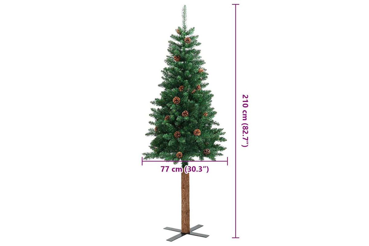 Vidaxl Slim Christmas Tree With Real Wood And Cones Green 210 Cm Pvc-7