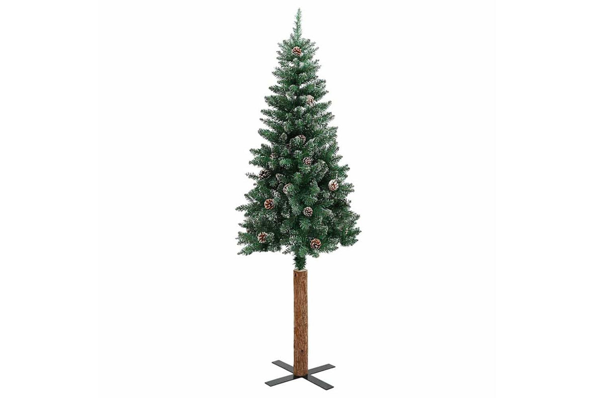 Vidaxl Slim Christmas Tree With Real Wood And White Snow Green 150 Cm-3