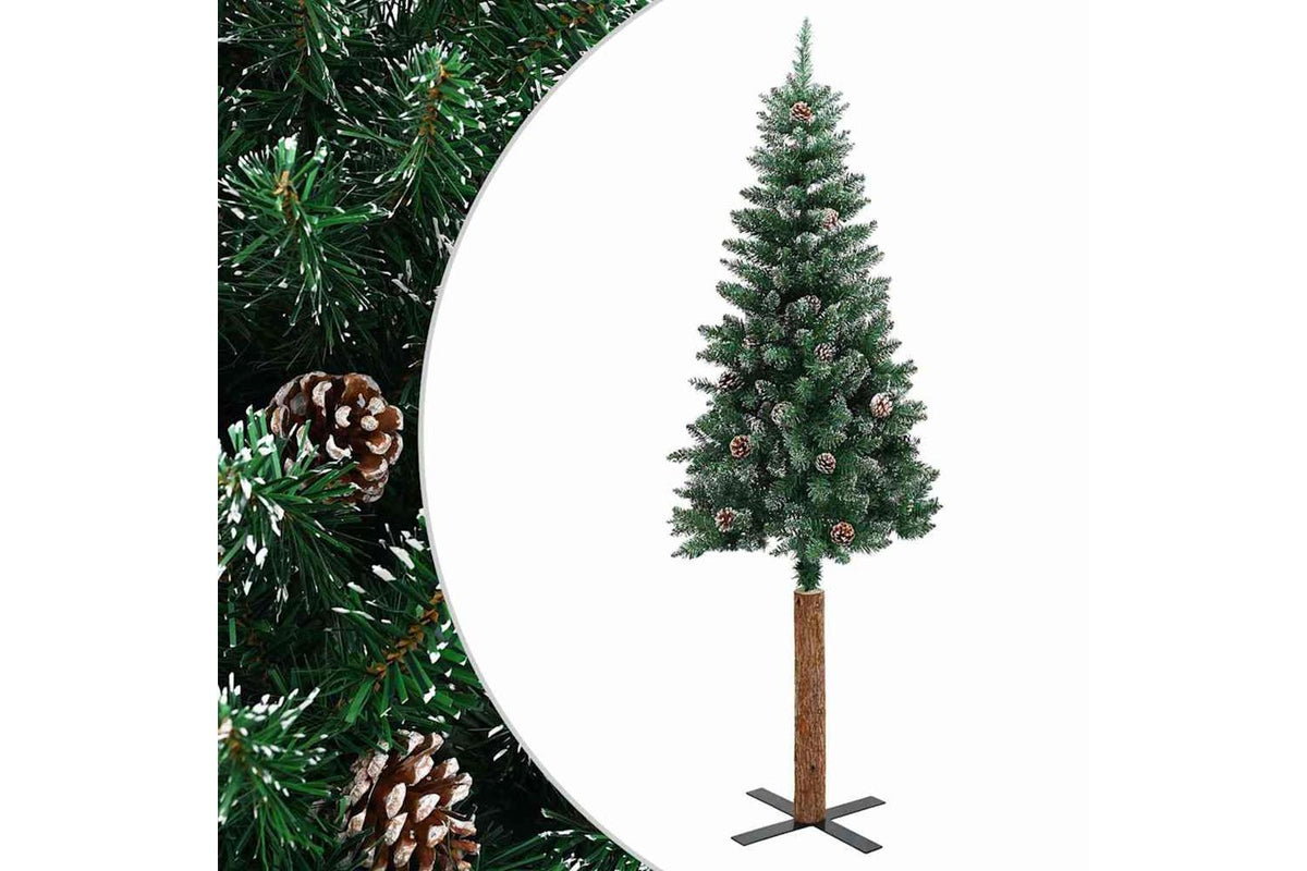 Vidaxl Slim Christmas Tree With Real Wood And White Snow Green 180 Cm-2