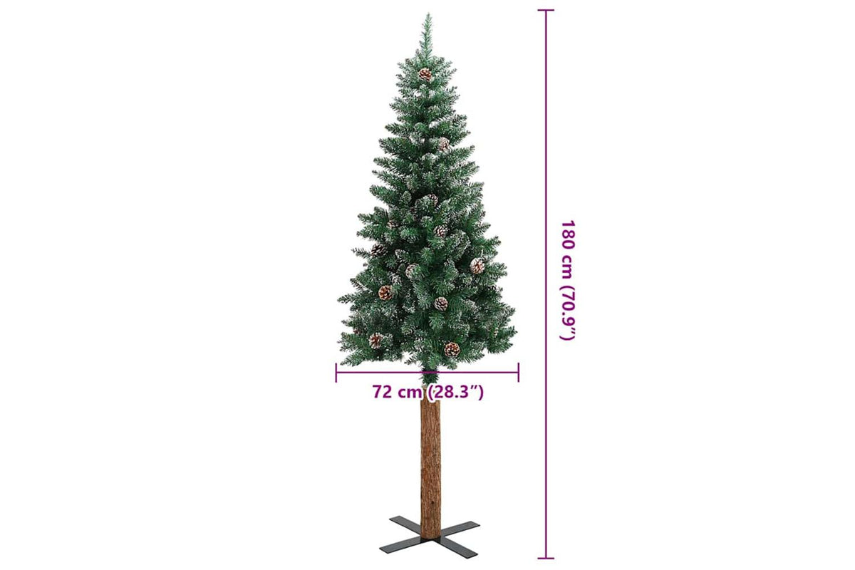 Vidaxl Slim Christmas Tree With Real Wood And White Snow Green 180 Cm-7