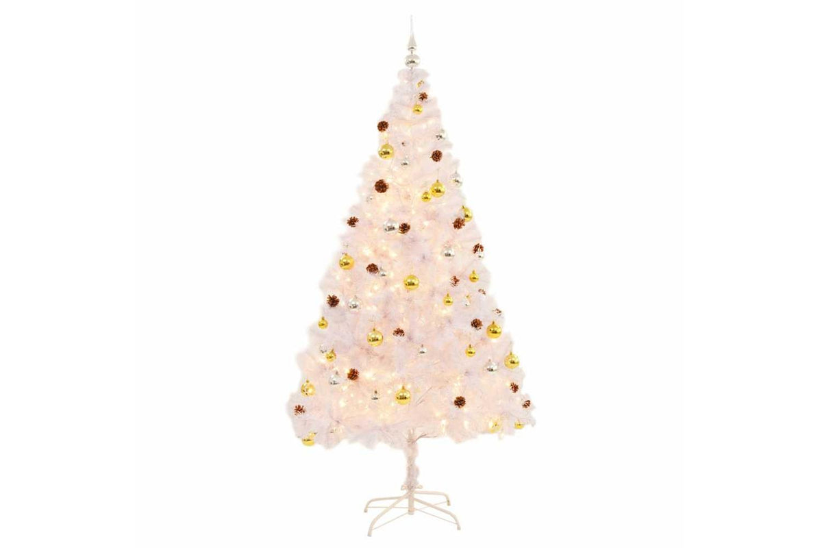 Vidaxl Artificial Pre-lit Christmas Tree With Baubles White 210 Cm-4