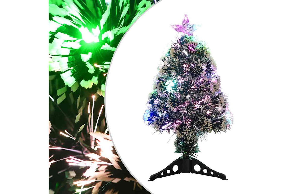 Vidaxl Pre-lit Christmas Tree Green And White 64 Cm Fibre Optic