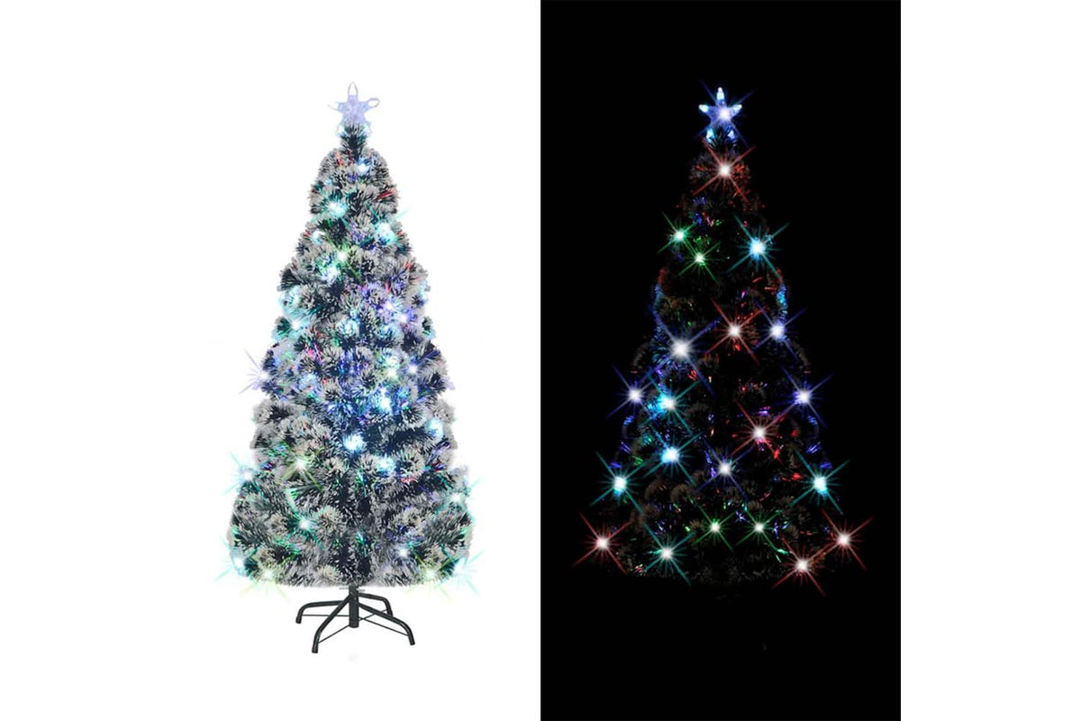 Vidaxl Pre-lit Christmas Tree Green And White 150 Cm Fibre Optic-2