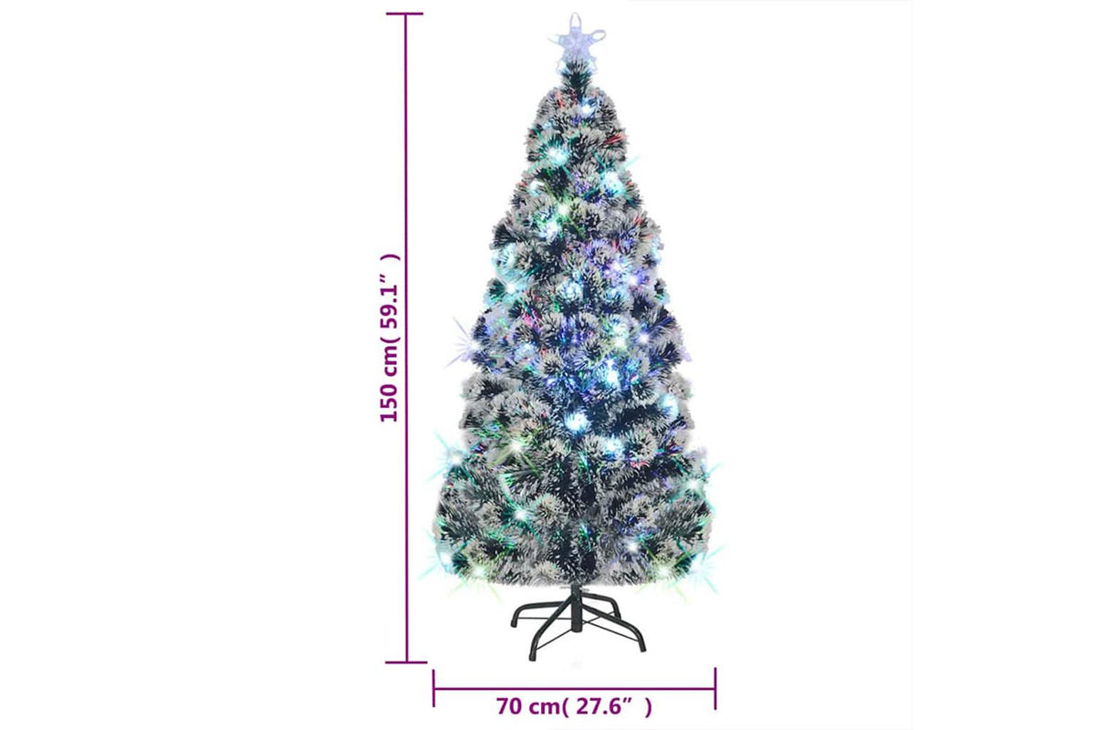 Vidaxl Pre-lit Christmas Tree Green And White 150 Cm Fibre Optic-8