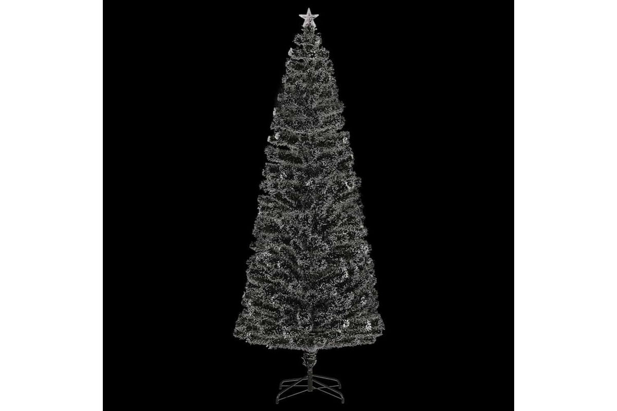Vidaxl Pre-lit Christmas Tree Green And White 240 Cm Fibre Optic-3